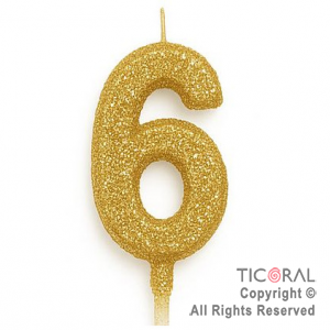 VELA NUMERAL CHICO 5.5 CM CON GIBRE ORO NUMERO 6 x 1